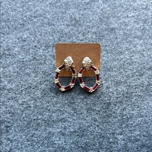 Gold and Red Geometric Stud Earrings with Garnet‎ Gemstones